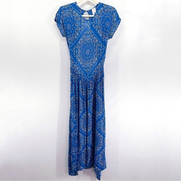 JEN’S Pirate Booty Dixie Blue Bandana Maxi Dress Open Back Short Sleeve Small - Picture 3 of 10